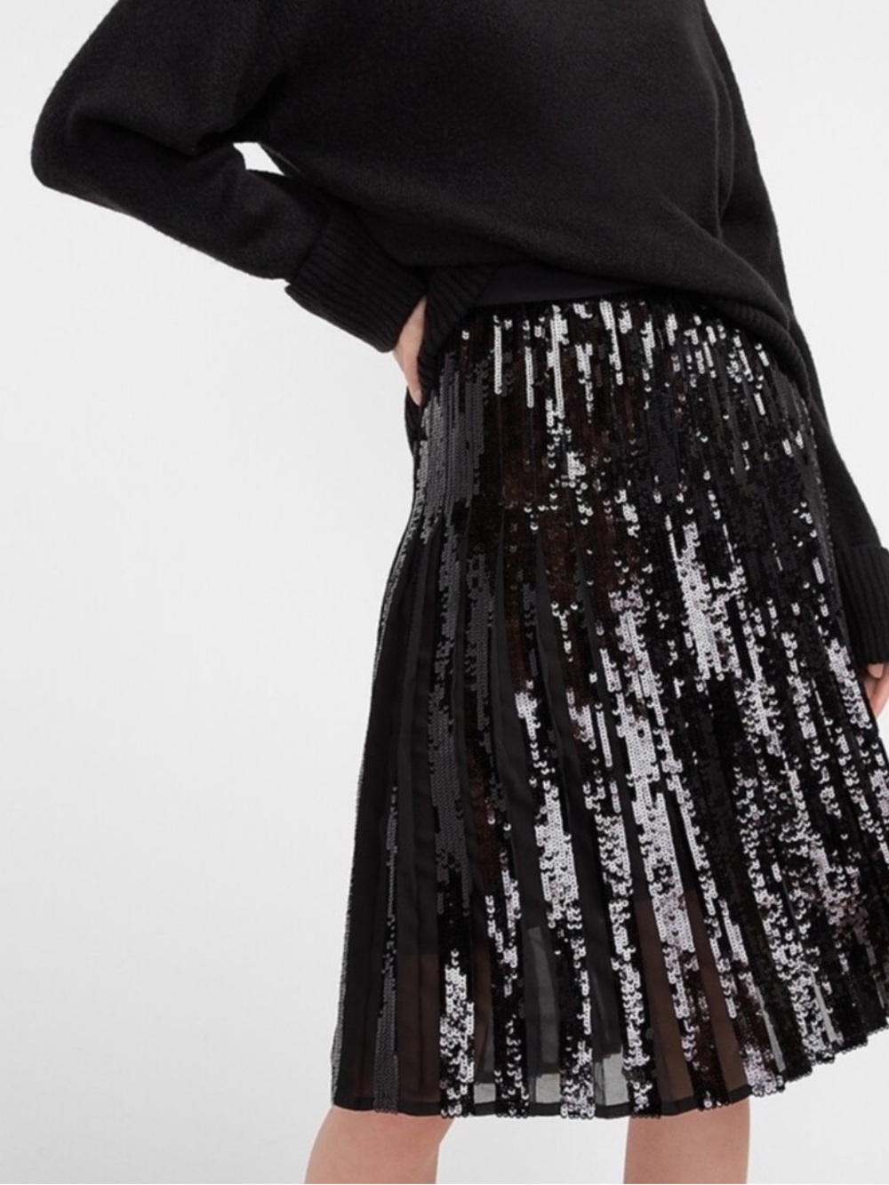 NWT Express High Waisted Sequin Pleated Midi Skirt